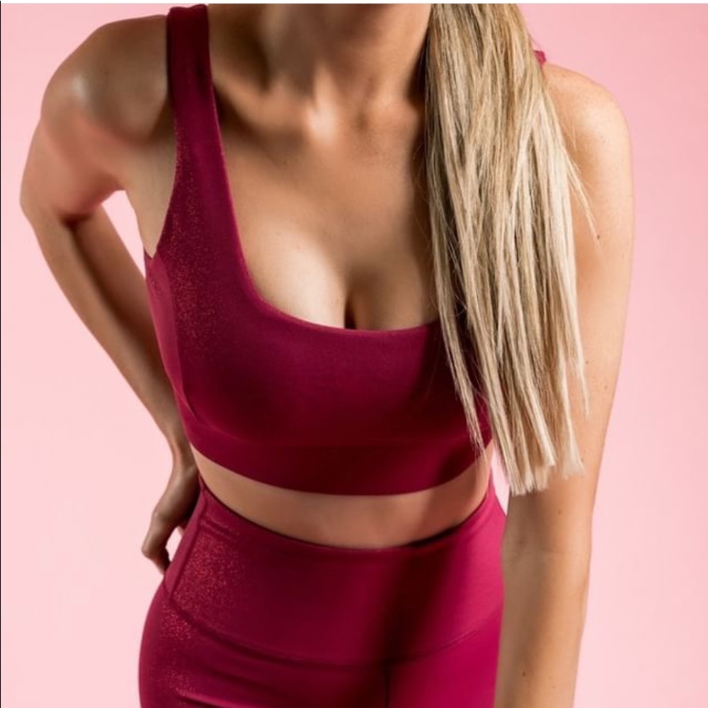Brand new IVL collective cranberry colored sparkle sports bra